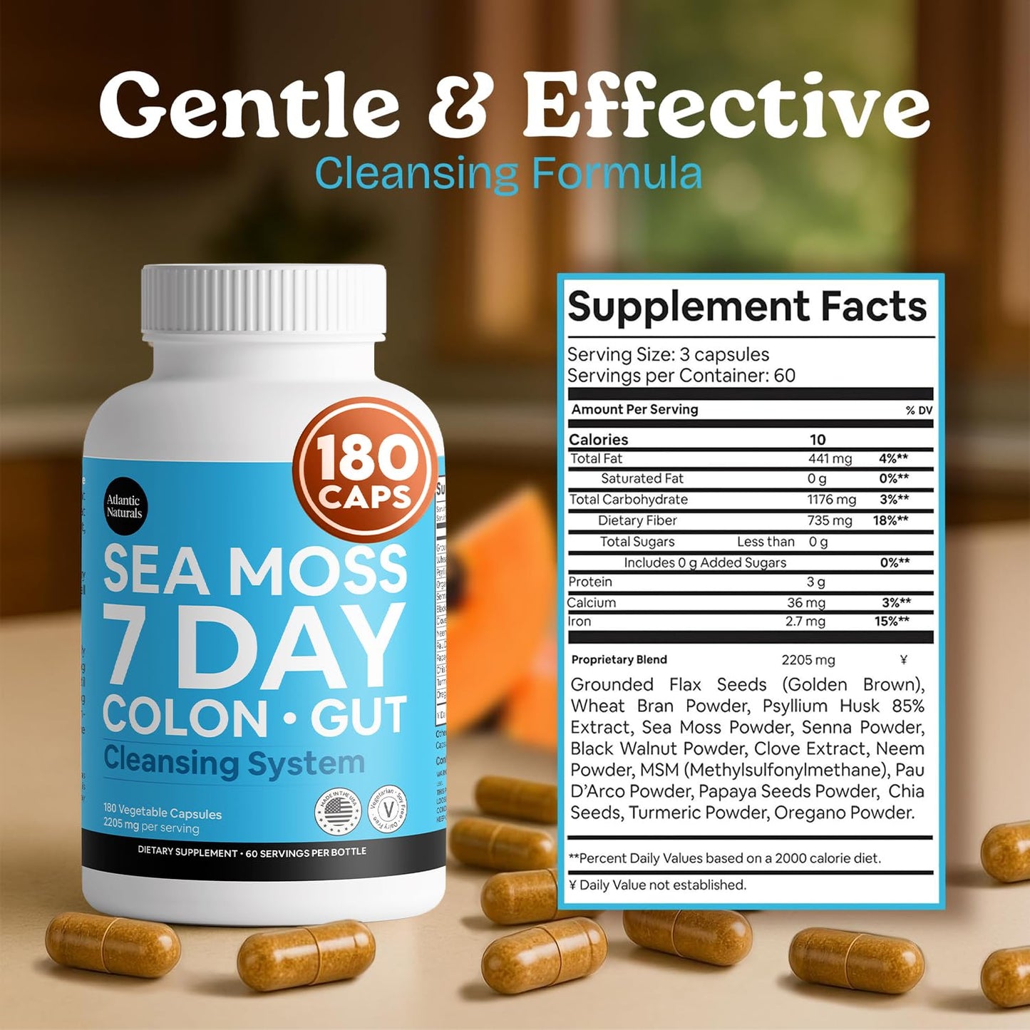 Atlantic Naturals Sea Moss 7 Day Colon & Gut | Enriched with Psyllium Husk, Senna Powder, Turmeric & Herbs | Supports Digestive Health, Bloating, & Natural Flushing