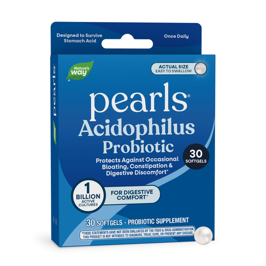Nature's Way Probiotic Pearls Acidophilus, Supports Digestive Balance & Gut Health*, Reduces Occasional Constipation and Bloating*, 1 Billion CFU, No Refrigeration Required, 30 Softgels