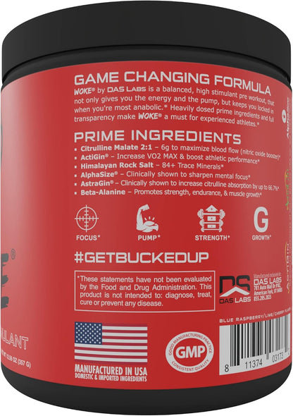 Bucked Up - Woke - HIGH STIM Pre Workout - Best Tasting - Focus Nootropic, Pump, Strength and Growth, 30 Servings (Rocket Pop)