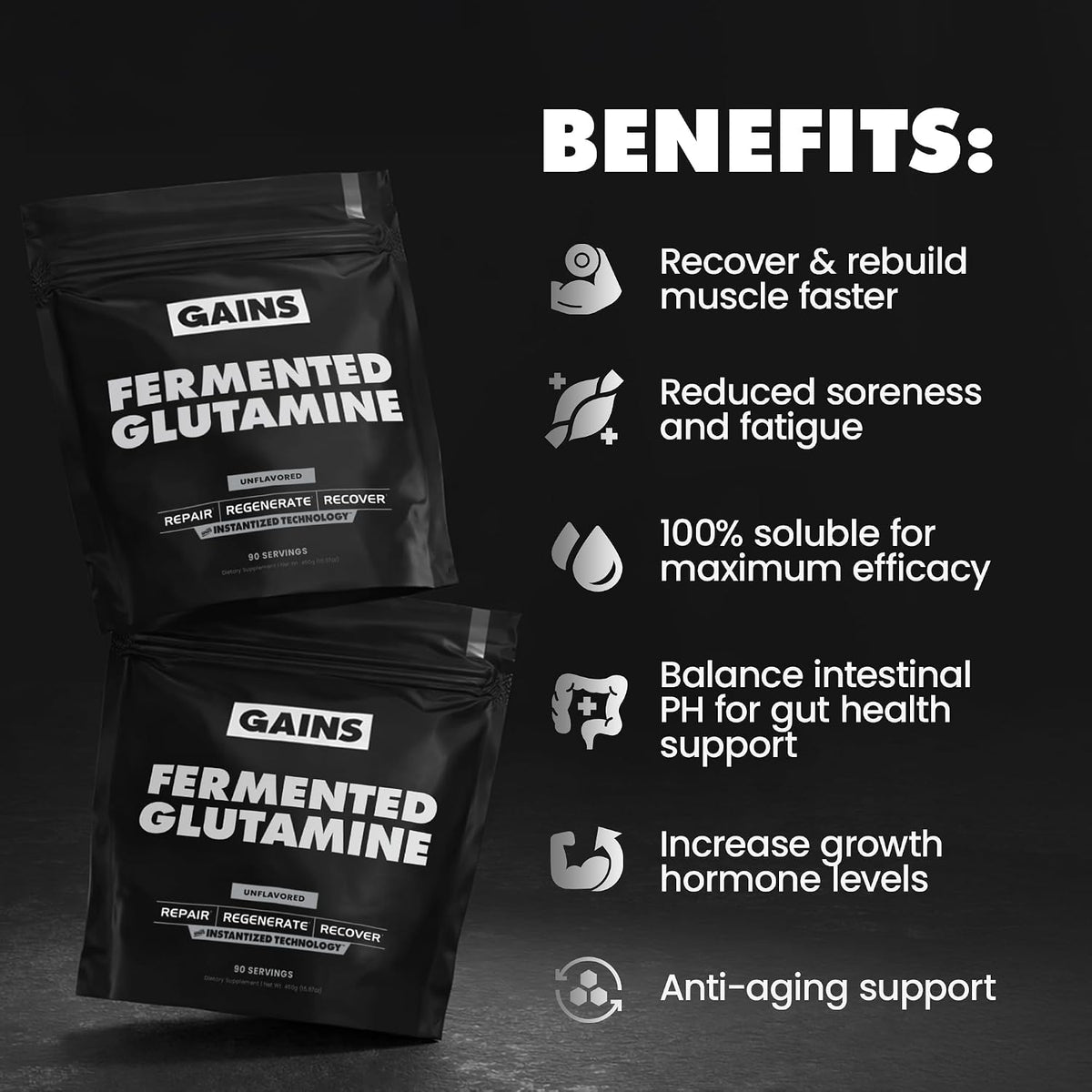Gains in Bulk L-Glutamine Powder, Unflavored, 90 Servings