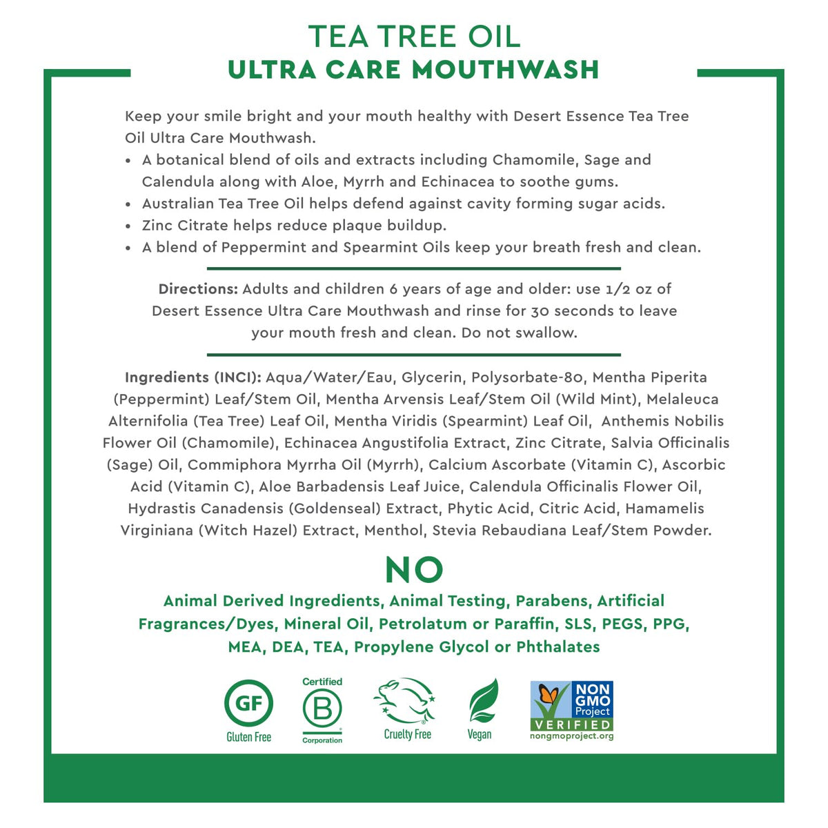 Desert Essence Tea Tree Oil Ultra Care Mouthwash, Mega Mint, 16 fl oz