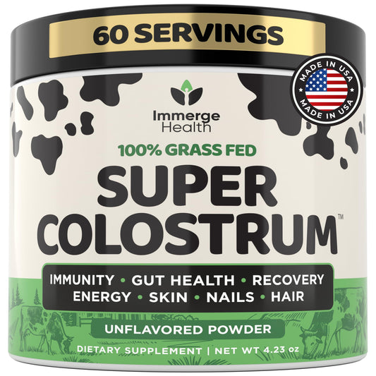 Immerge Health Super Colostrum Powder (60 Servings) – Premium Bovine Colostrum Supplement for Gut Health, Bloating & Immune Support – High IgG, 100% Grass Fed First Milking, Unflavored, Made in USA ImmergeHealth.comBuy Supplements Australia