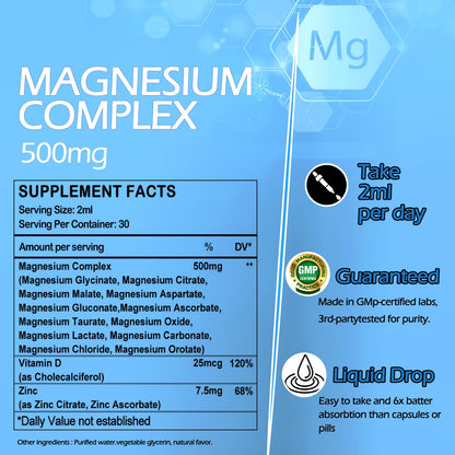 Magnesium 12 in 1 Complex Liquid Drops Magnesium Supplement w. Glycinate Citrate Malate Taurate Oxide Aspartate Orotate, Calm Magnesium for Sleep Muscle Heart Support丨Max Absorption Liquid Formula AMENQ hHEALTH buy supplements Au