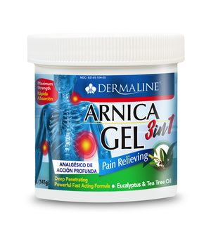 DERMALINE Arnica 3 in 1 Gel, Eucalyptus, Tea Tree Oil, Vitamin E - Fast Acting and Absorbing, Pain Relief DERMALINEBuy Supplements Australia