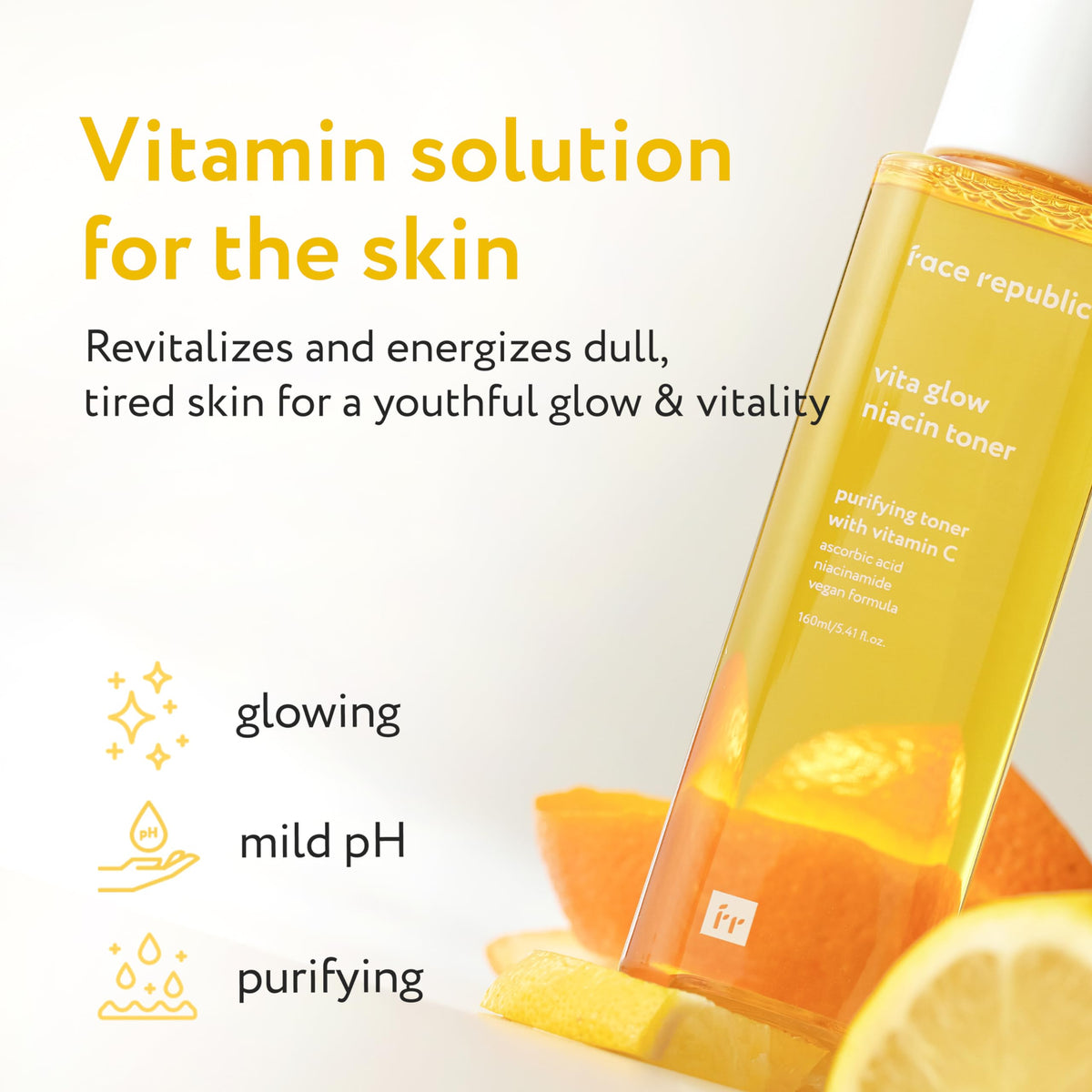 Suplement ​Face Republic Vita Glow Niacin Toner 160ml 5.41 fl oz | Vitamin Complex | Vitalizing & Purifying | Radiant Glow for Dull Skin | 7 Hyaluronic Acids, Vitamin C - VelvetGlow USA