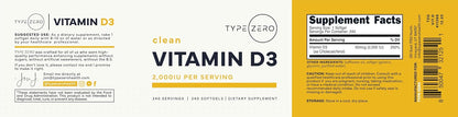 Type Zero Vitamin D3 2000 iu, 240 Softgels - Non-GMO & Gluten Free