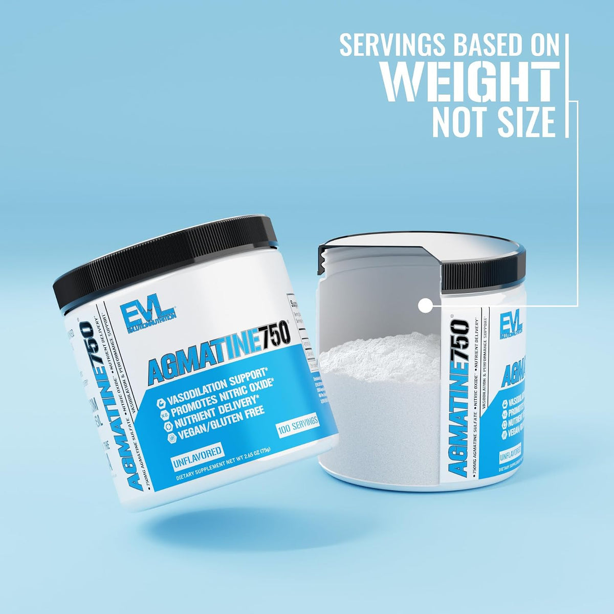 Evlution Agmatine Sulfate Nitric Oxide Powder Nutrition High Strength Agmatine Sulfate Powder Nitric Oxide Supplement for High Intensity Pumps Muscle Growth Recovery and Performance - Unflavored