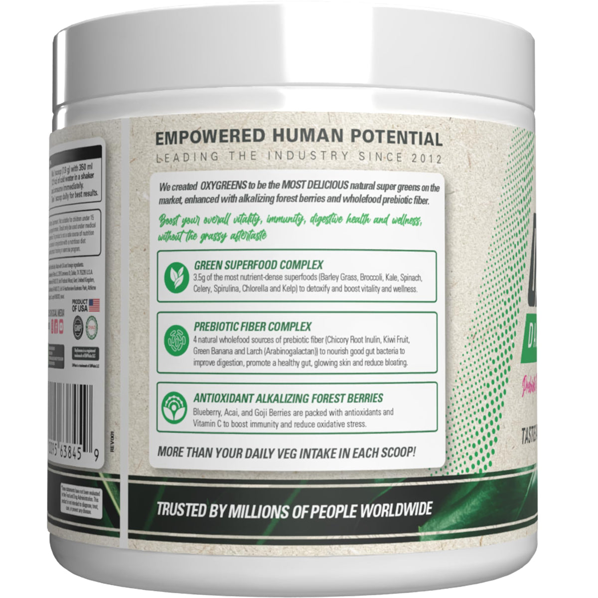 EHP Labs OxyGreens Super Greens Powder with Spirulina & Chlorella, Prebiotic Fiber, Probiotics & Digestive Enzymes – Antioxidant Green Superfood Supplement - 15 Serves (Pineapple)