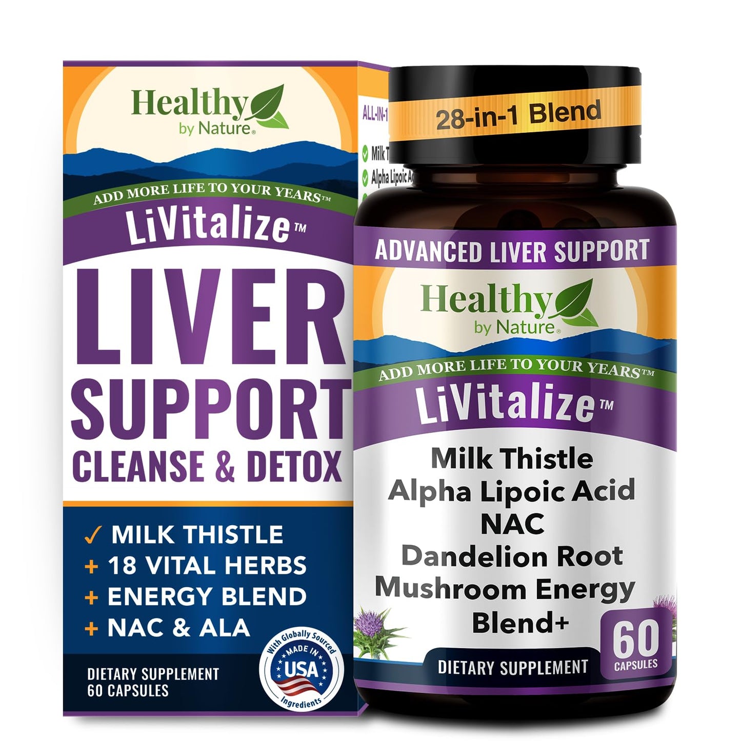 LiVitalize 28-in-1 Liver Health Support with Milk Thistle – Liver Cleanse & Detox Supplement - Dandelion NAC Alpha Lipoic Acid Artichoke Reishi Chaga Turkey