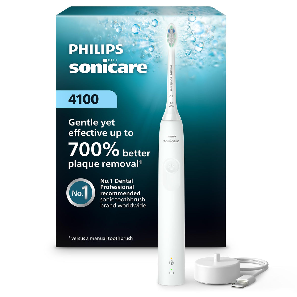 Suplement ​Philips Sonicare 4100 Series Electric Toothbrush - Sonic Toothbrush with Advanced Sonic Technology, Pressure Sensor, Two Intensity Settings, VelvetGlow USA