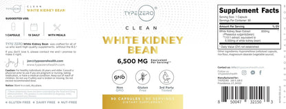 Type Zero Clean White Kidney Bean Extract 90 Capsules for 90 Servings Per Bottle - Non-GMO, Gluten Free