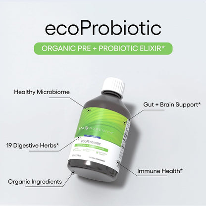 EcoNugenics ecoProbiotic: Probiotic & Prebiotic Supplement for Women & Men w/ 19 Digestive Herbs – Supports the Microbiome & Gut Health + Immune Function – Live Fermented Liquid Vegan Formula (17 oz)