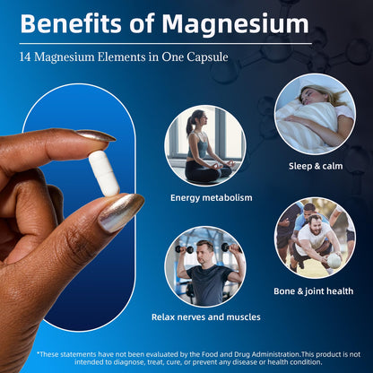 14-in-1 Magnesium Complex Supplement, 1200mg Elemental Magnesium Glycinate, Citrate, Malate, Taurate - Magnesium Complex for Women Nerves, Bone & Heart Health | Non-GMO GrthNutr buy supplements Au