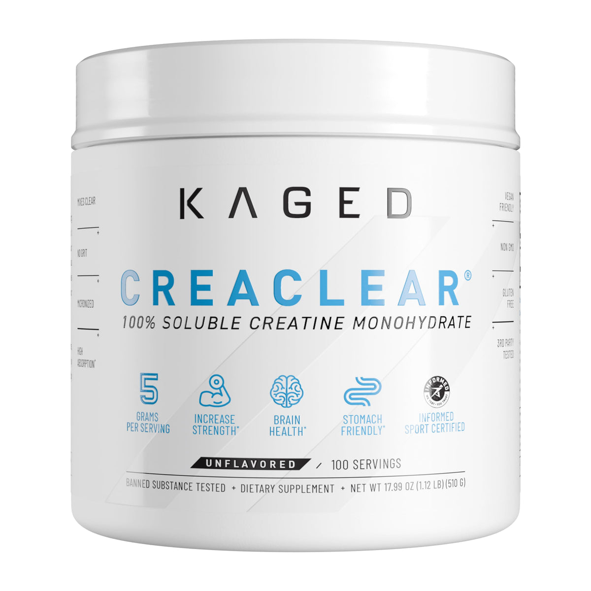 Kaged CreaClear Creatine Monohydrate Powder | Mixes Clear & Dissolves Completely, No Grit | Premium Micronized Creatine for Strength, Performance & Muscle Support | Unflavored | 30 Servings