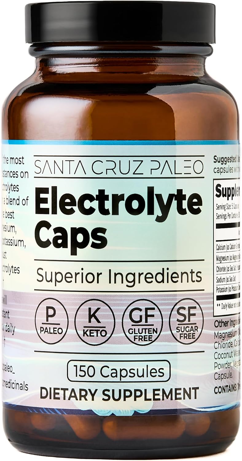 Santa Cruz Paleo Electrolyte Capsules for Hydration Support, Zero Sugar, Keto Friendly Magnesium Potassium Sodium Calcium Supplement, Paleo & Gluten Free, Travel Essentials, 150 Capsules