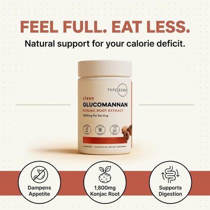 Type Zero Clean Glucomannan Konjac Root Extract (1,800mg) 90 Capsules | Gluten-Free, GMO-Free, 30 Servings