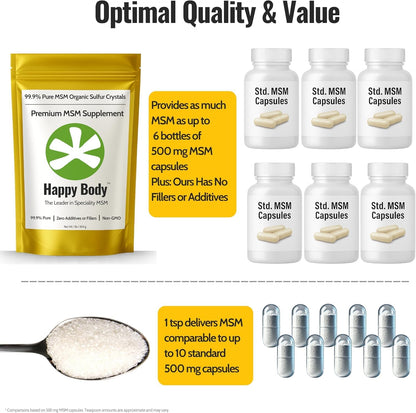Organic Sulfur Crystals | 99.9% Pure MSM Crystals for Joint Support, Recovery, Hair, Skin & Nails | 90 Servings | 1 lb Bag