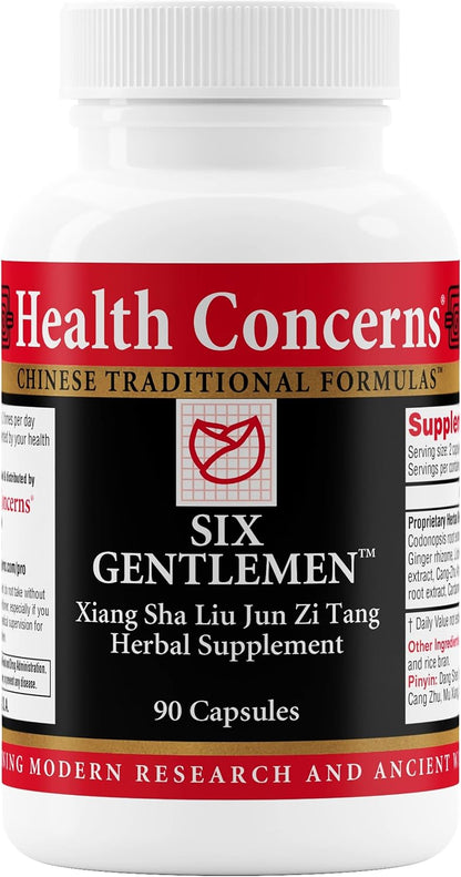 Health Concerns Six Gentlemen – Digestive Health & Qi Support Supplement – Licorice Root, Ginger & Codonopsis Formula – Bloating, Gas, Nausea – 90 Capsules – Chinese Herbal Medicine
