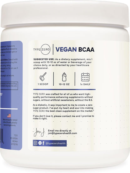 Type Zero Ultra Clean Vegan BCAA Powder + Electrolytes (Blue Raspberry) | 6g Per Serving, 2:1:1 Sugar-Free, No Sucralose, BCAAs Amino Acids Supplement, After Workout Drink, 30 Servings