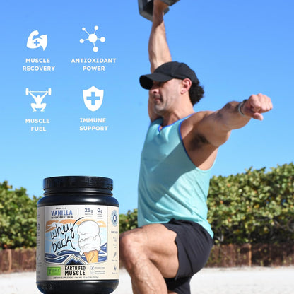 Earth Fed Muscle Whey Back Irish Grass Fed Whey Protein Isolate, Third-Party Certified. 25g Protein, Vanilla - Non-GMO, Hormone Free, Soy Free, Gluten Free - 2 LB, 29 Servings