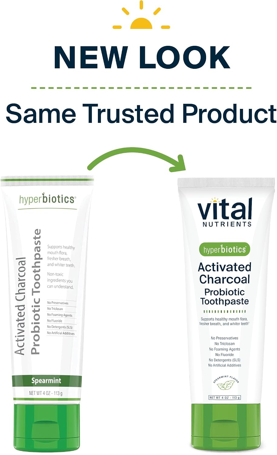 Vital Nutrients Hyperbiotics Activated Charcoal Probiotic Toothpaste | Supports Healthy Mouth Flora, Fresher Breath, Whiter Teeth | Spearmint Flavor | Non-GMO | Gluten, Dairy, Soy Free | 4 oz