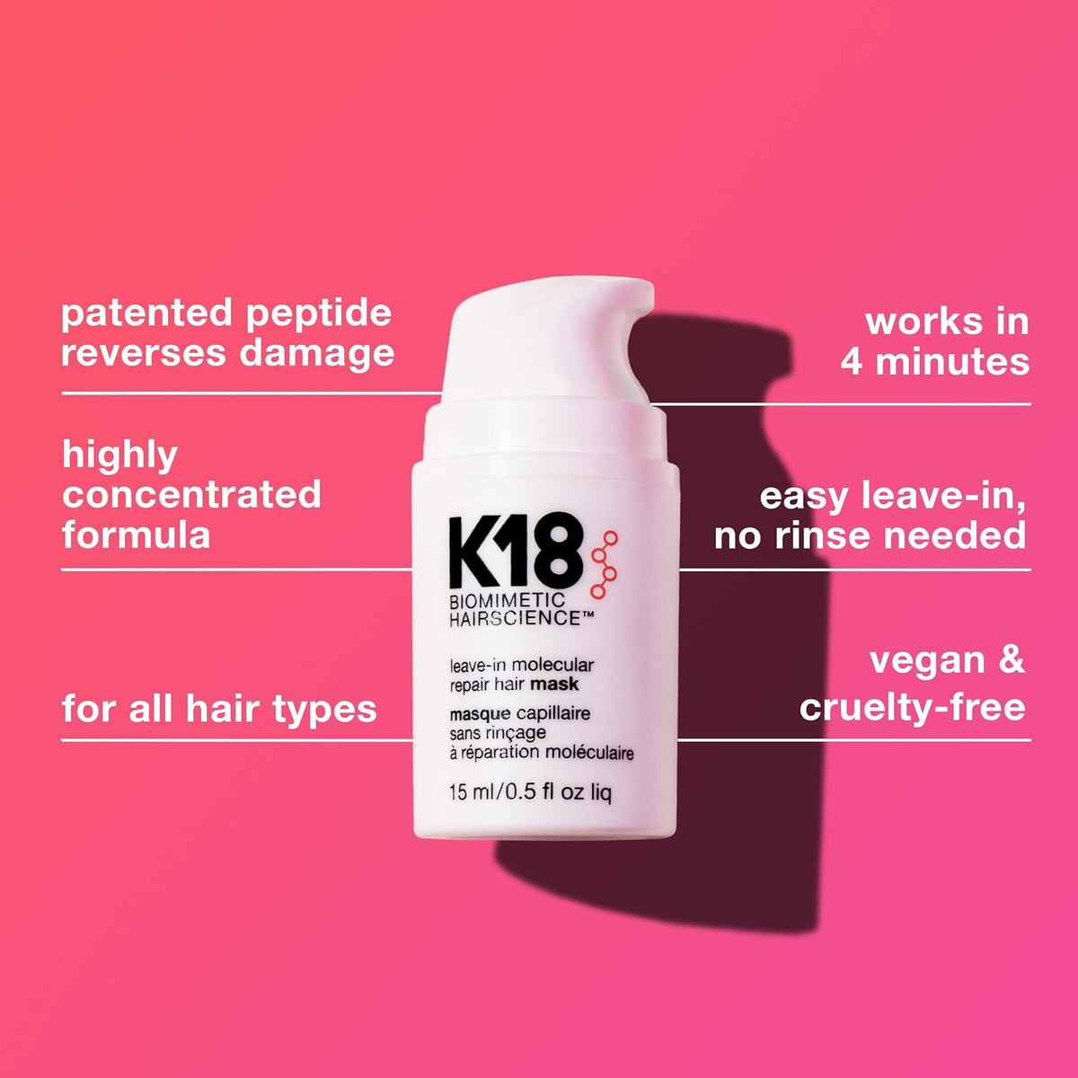 K18 Repair Bundle - Leave-In Repair Hair Mask, 4-Minute Speed Treatment(15ml), and Weightless Hair Strengthening Oil (30ml)