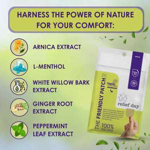 Relief Day Patch - Arnica, White Willow Bark, Saffron & Peppermint for Soreness and discomfort for Women and Men The Friendly Patch CO.Buy Supplements Australia