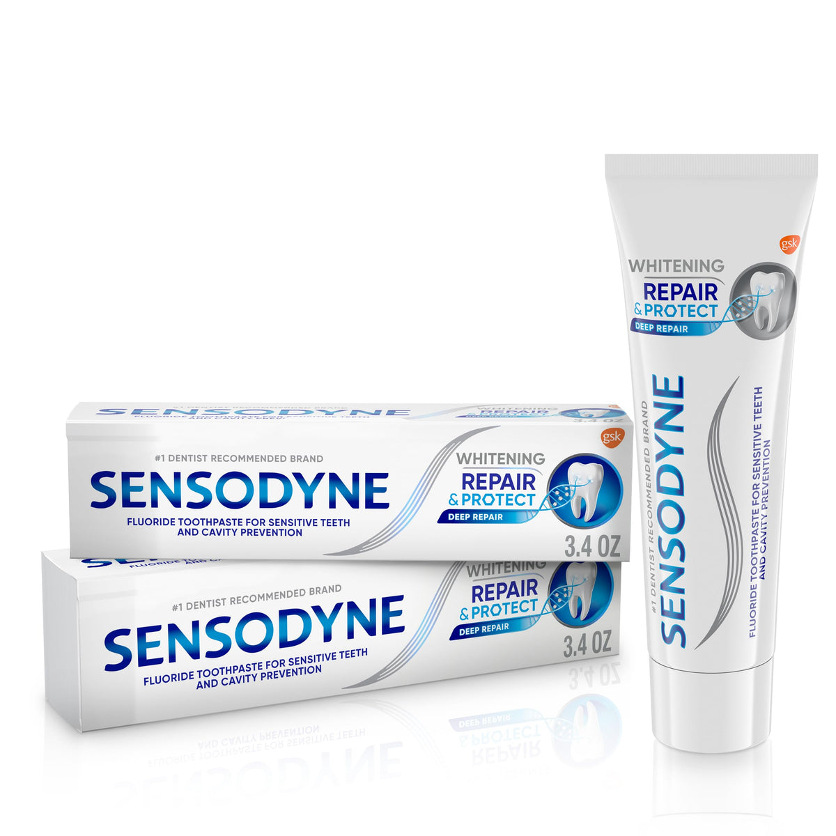 Suplement ​Sensodyne Repair and Protect Whitening Toothpaste, Toothpaste for Sensitive Teeth and Cavity Prevention, 3.4 oz (Pack of 2) - VelvetGlow USA