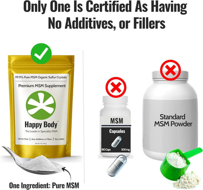 Organic Sulfur Crystals | 99.9% Pure MSM Crystals for Joint Support, Recovery, Hair, Skin & Nails | 90 Servings | 1 lb Bag