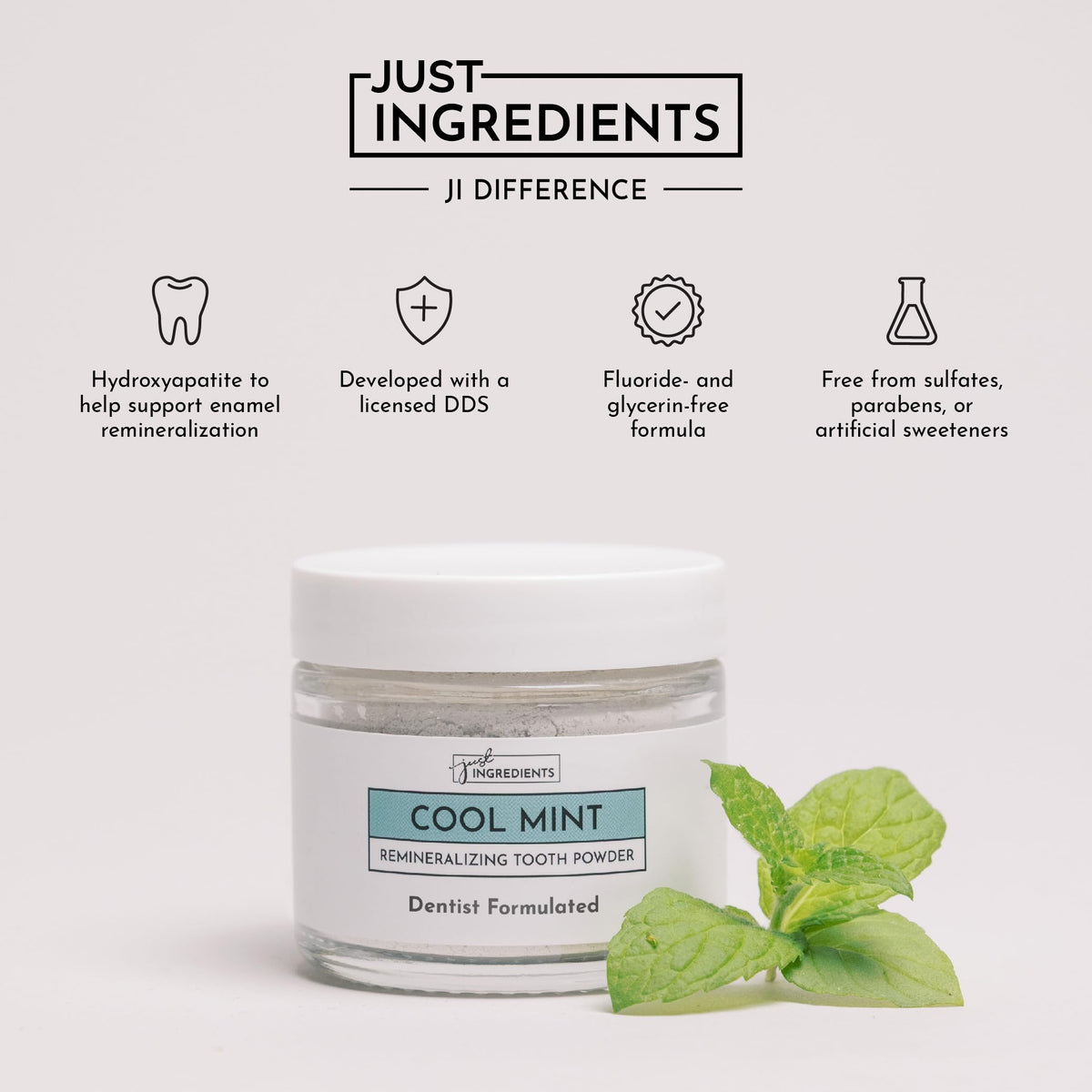 Just Ingredients Remineralizing Tooth Powder - Fluoride-Free, Whitens, Vegan, Clean - 1 oz Whitening