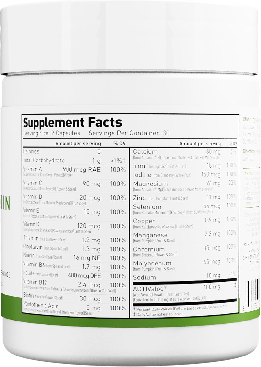 Kaged Multivitamin Capsules | Unflavored | Whole Foods Organic Fruits & Veggies | Plant Based Vegan Multivitamin | Vitamin C, D, E, B12 | Supplements for Men & Women | 30 Servings