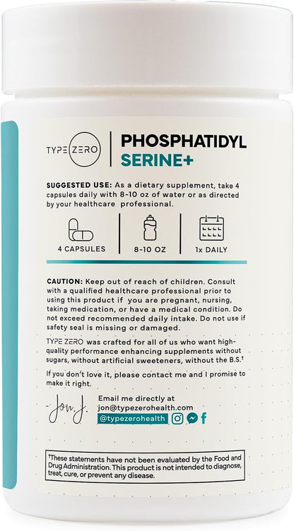 Type Zero Phosphatidylserine+ (400mg) 120 Capsules, 30 Servings | With Huperzine A + Alpha GPC, 3X Strength Nootropics Brain Support Supplement, Clean Focus & Memory