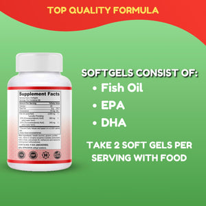Suplement ​Halal Omega 3 Fish Oil 2000mg - 60 Servings, 120 Softgels. Wild Caught, Purified, Keto Friendly, Non-GMO & Gluten-Free. Brain, Heart & Cardiovascular Support. - VelvetGlow USA