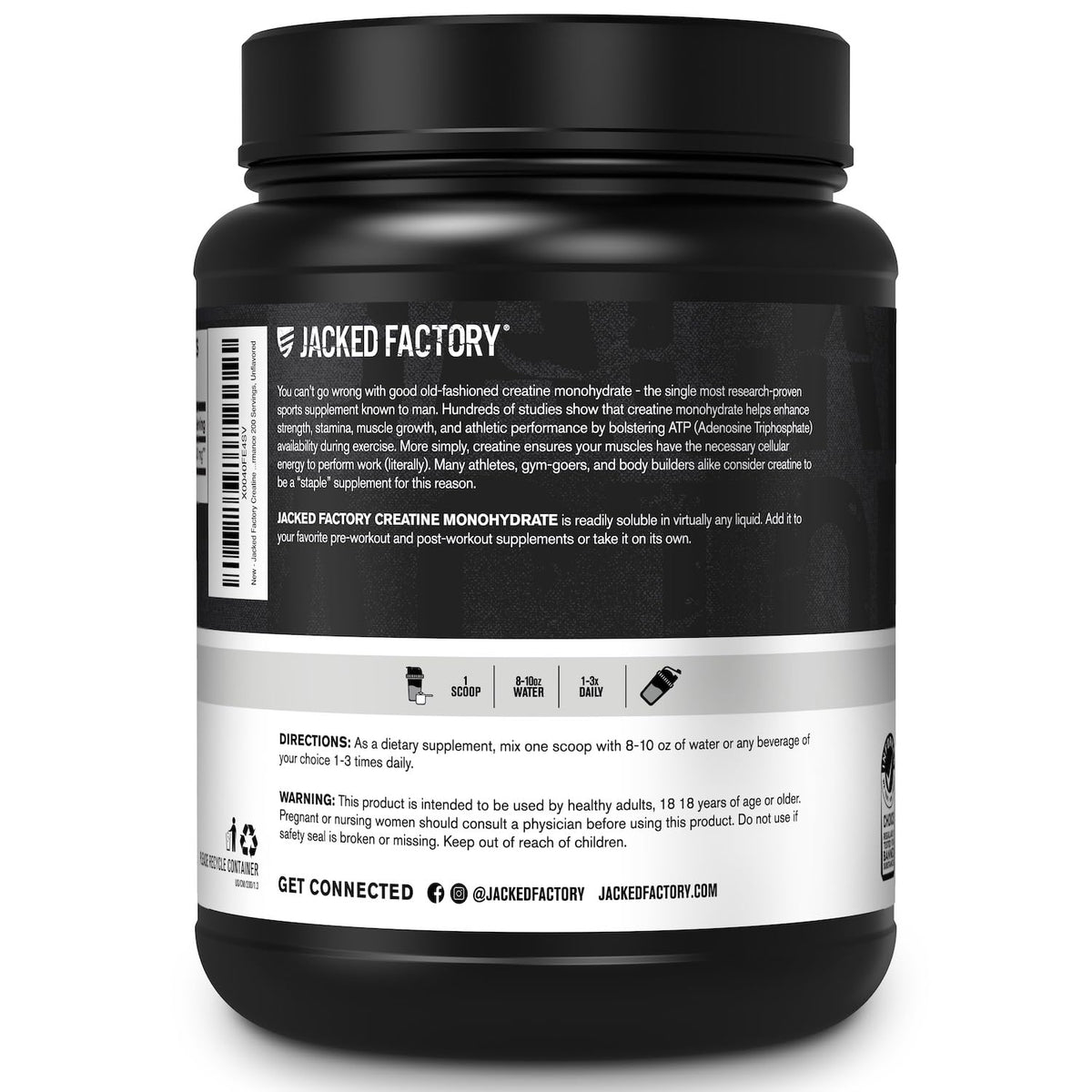 Suplement ​Jacked Factory Creatine Monohydrate Powder 1000g - 5g Daily Creatine Supplement for Men and Women, Vegan-Friendly, VelvetGlow USA
