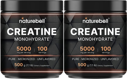 NatureBell Micronized Creatine Monohydrate Powder, 200 Servings | 5g Per Serving. Creatine Bulk Supply (1 kg / 2.2 lb). Unflavored & Easy-to-Mix. Keto, Vegan, Filler Free.