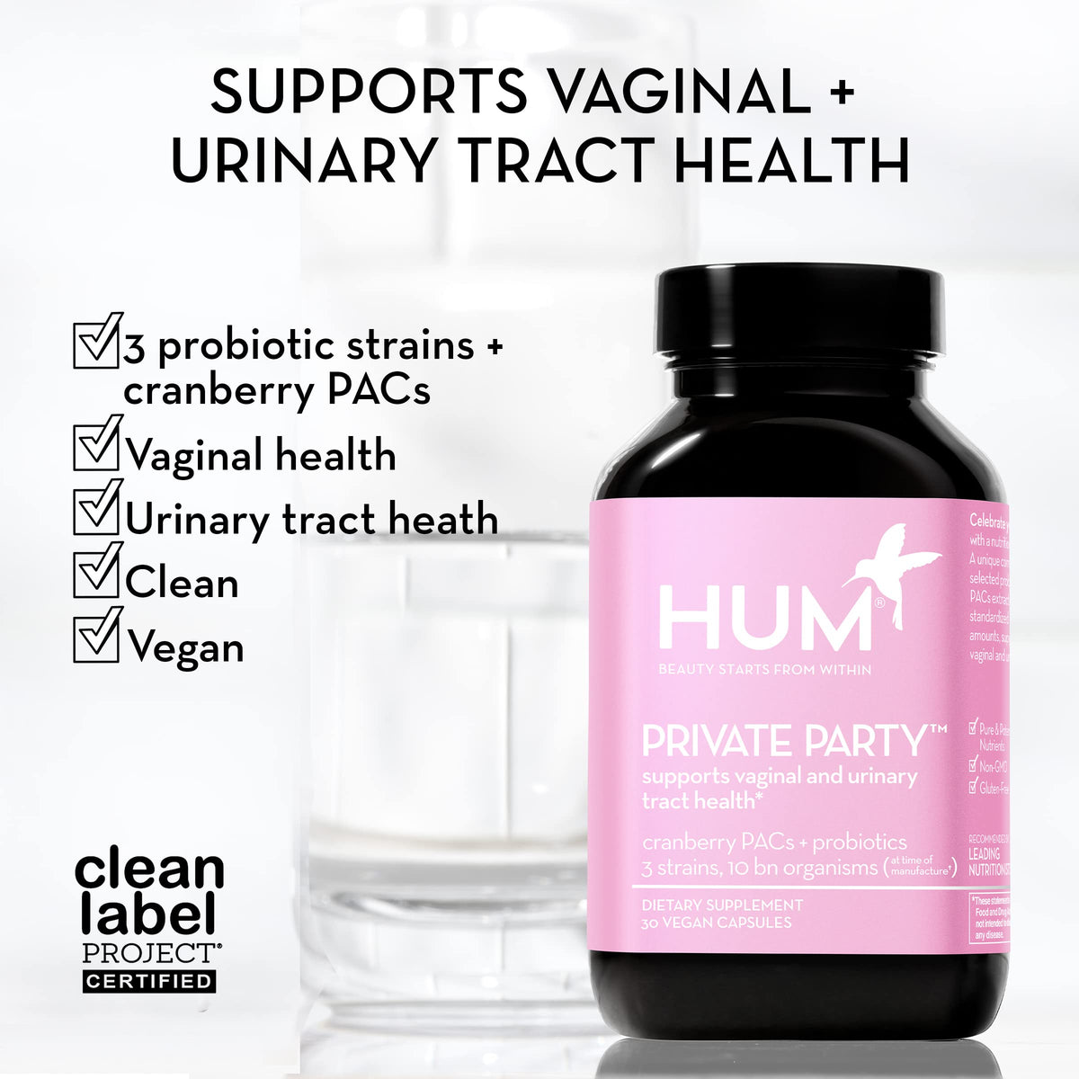 HUM Private Party Vaginal Probiotic, pH Balance & Urinary Health, 30 Count