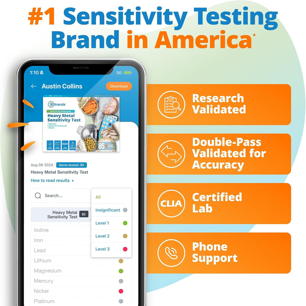 5Strands Heavy Metal Sensitivity Test for Adults & Kids, 67 Items Tested