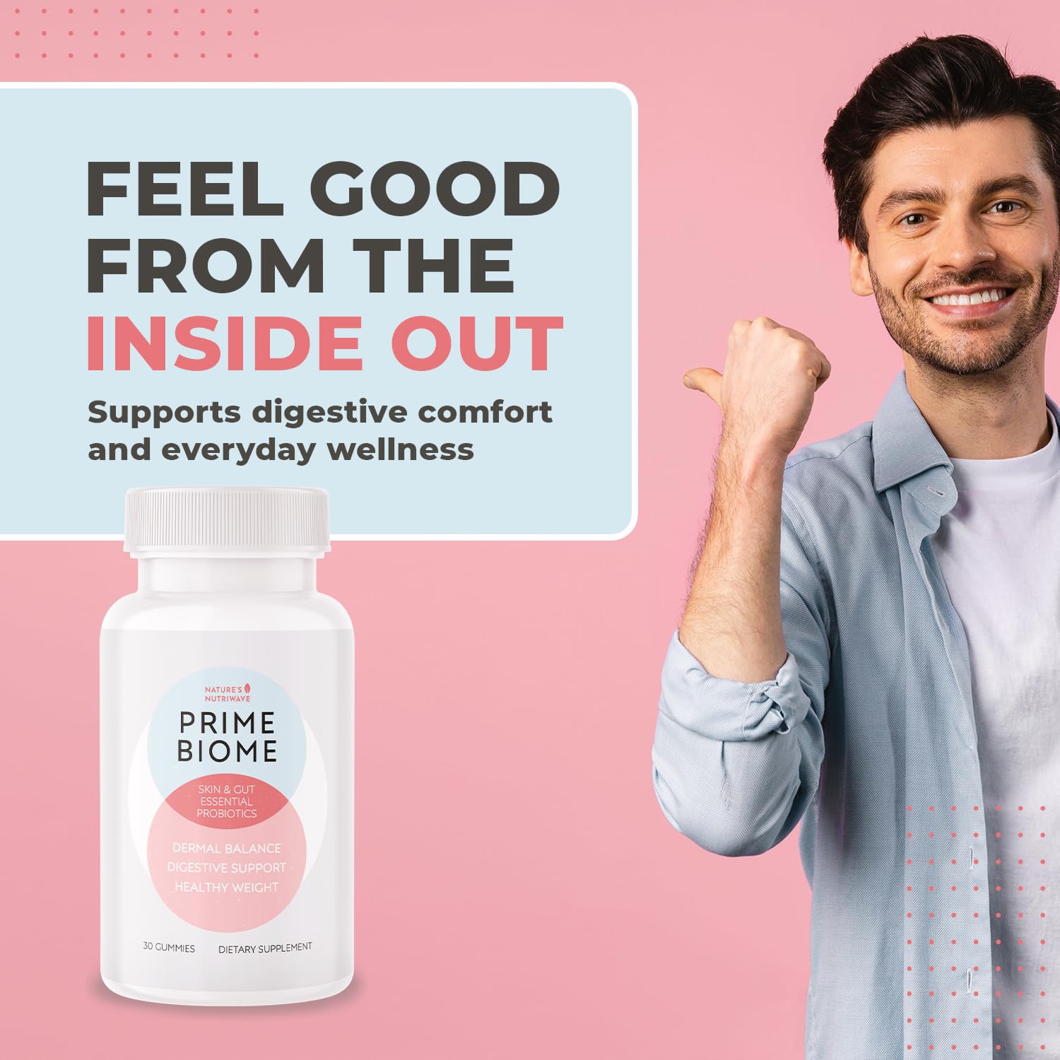 Nature’s NutriWave PrimeBiome Probiotic Gummies – Plant-Based Blend with Inulin, Lion’s Mane, Ginger & More– Non-GMO, No Stimulants, GMP Certified – 30 Gummies, 1 Month Supply Nature’s NutriWaveBuy Supplements Australia