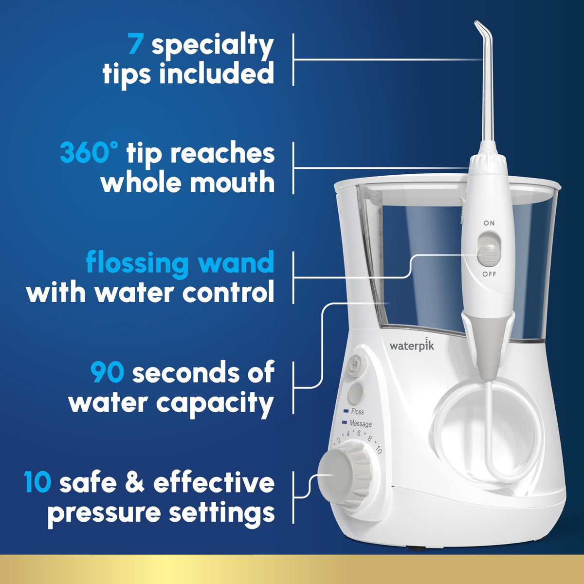 Suplement ​Waterpik Aquarius Water Flosser For Teeth Cleaning, Gums, Braces, Dental Care, Electric Power With 10 Settings, 7 Tips For Multiple Users And Needs, ADA Accepted, W - VelvetGlow USA