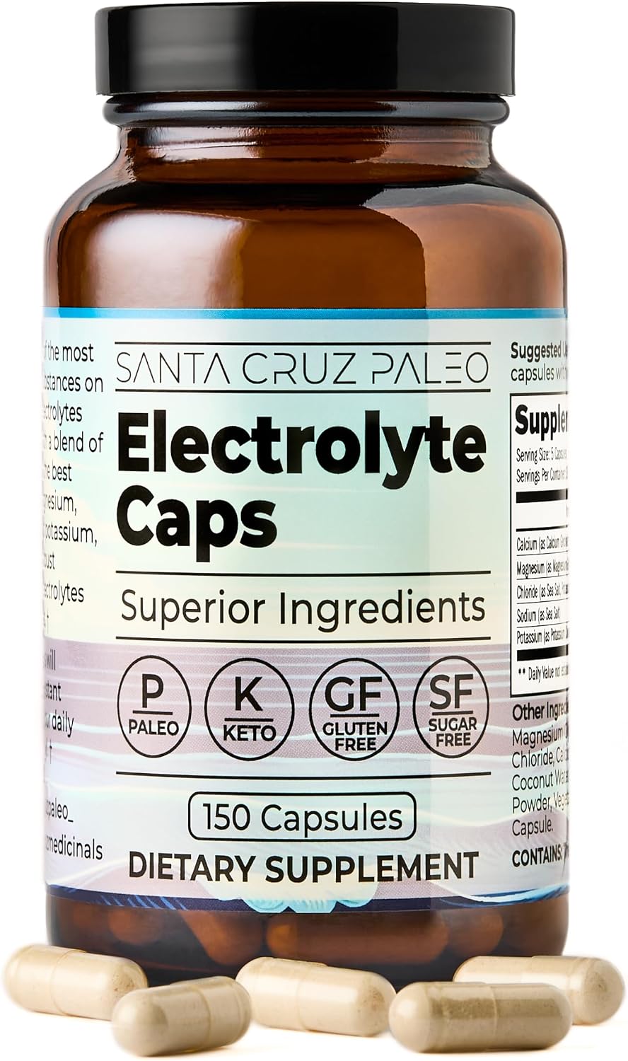 Santa Cruz Paleo Electrolyte Capsules for Hydration Support, Zero Sugar, Keto Friendly Magnesium Potassium Sodium Calcium Supplement, Paleo & Gluten Free, Travel Essentials, 150 Capsules