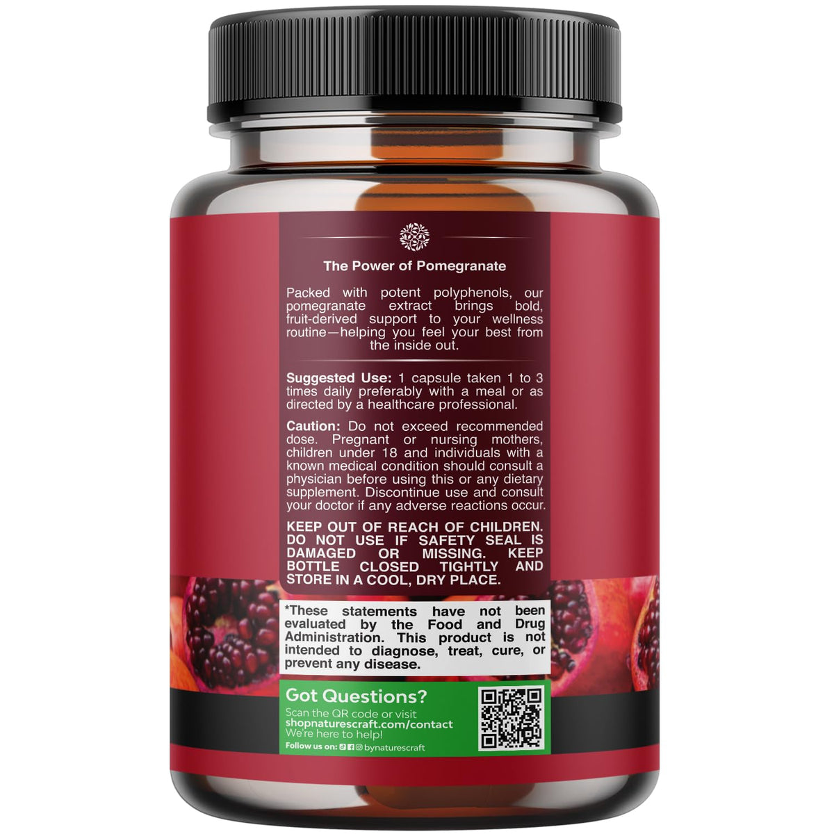 Advanced Pomegranate Extract Capsules - Powerful Antioxidant & Healthy Heart Support - Easy To Swallow Pomegranate Supplement - Superfood for Energy & Gut Health Support - Third Party Tested - 60 Ct
