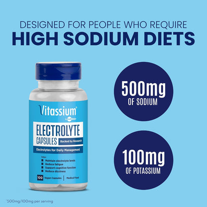 Vitassium Electrolytes Salt Pills for POTS Scientifically Formulated 100ct
