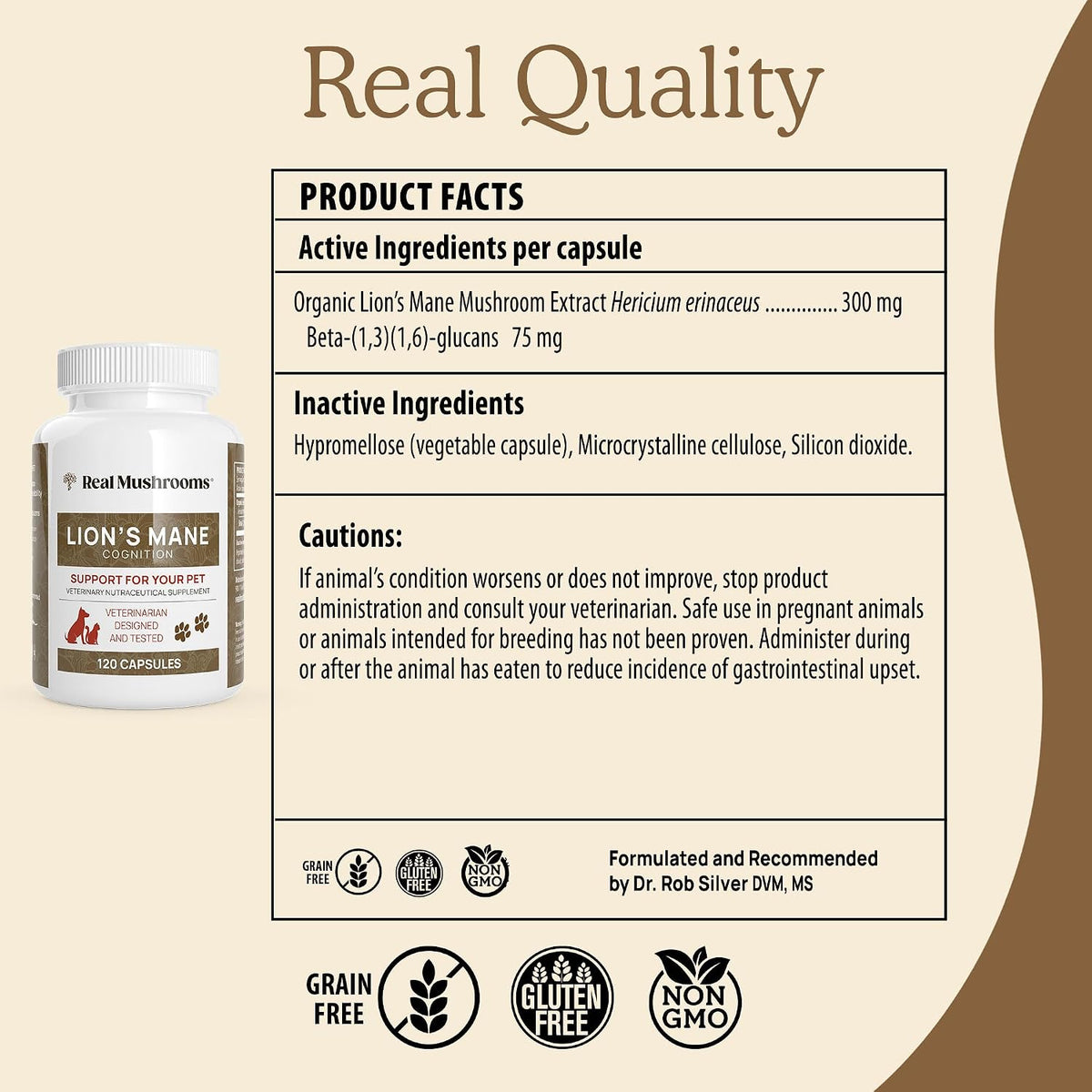Real Mushrooms Lions Mane for Humans (60 Servings) and Pets (120ct) - Powder & Capsules Bundle for Cognition & Immunity - Vegan, Non-GMO, Gluten-Free, Grain-Free Mushroom Extract Supplements
