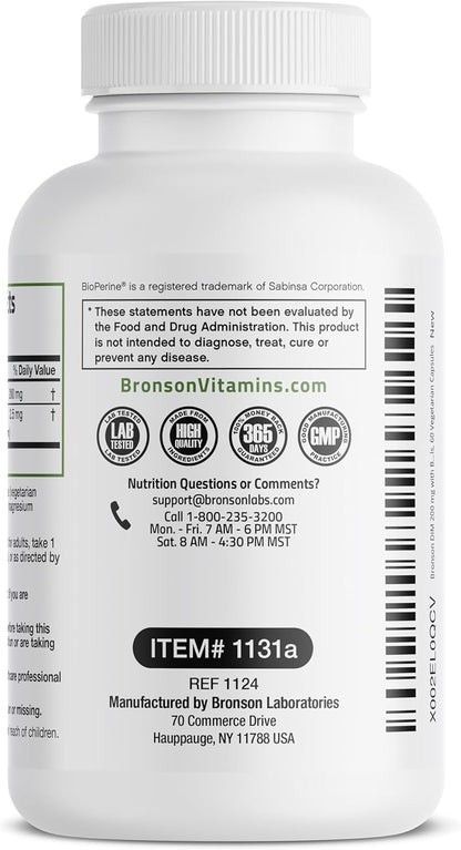 Bronson DIM 200 MG Supplement Diindolymethane with BioPerine for Enhanced Absorption, Estrogen Metabolism & Maintains Balanced Hormone Levels, 60 Vegetarian Capsules
