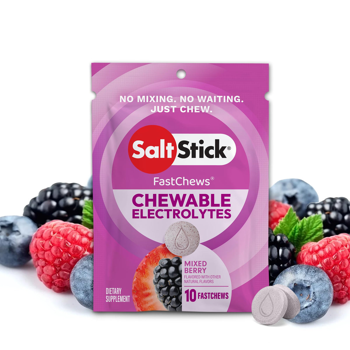 SaltStick Electrolyte FastChews Chewable Tablets, Lemon Lime, 120 count, 12 packets of 10 tablets each