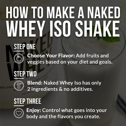 NAKED Chocolate Whey Isolate Protein - Only 6 Ingredients, 30g Grass-Fed Protein, Undenatured, No GMO, No Soy, Gluten-Free, No Preservatives - 24 Servings