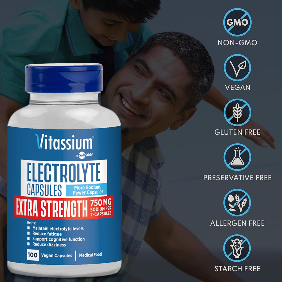 Vitassium Electrolytes Salt Pills for POTS Scientifically Formulated 100ct