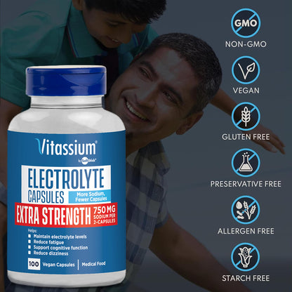 Vitassium Electrolytes Salt Pills for POTS Scientifically Formulated 100ct
