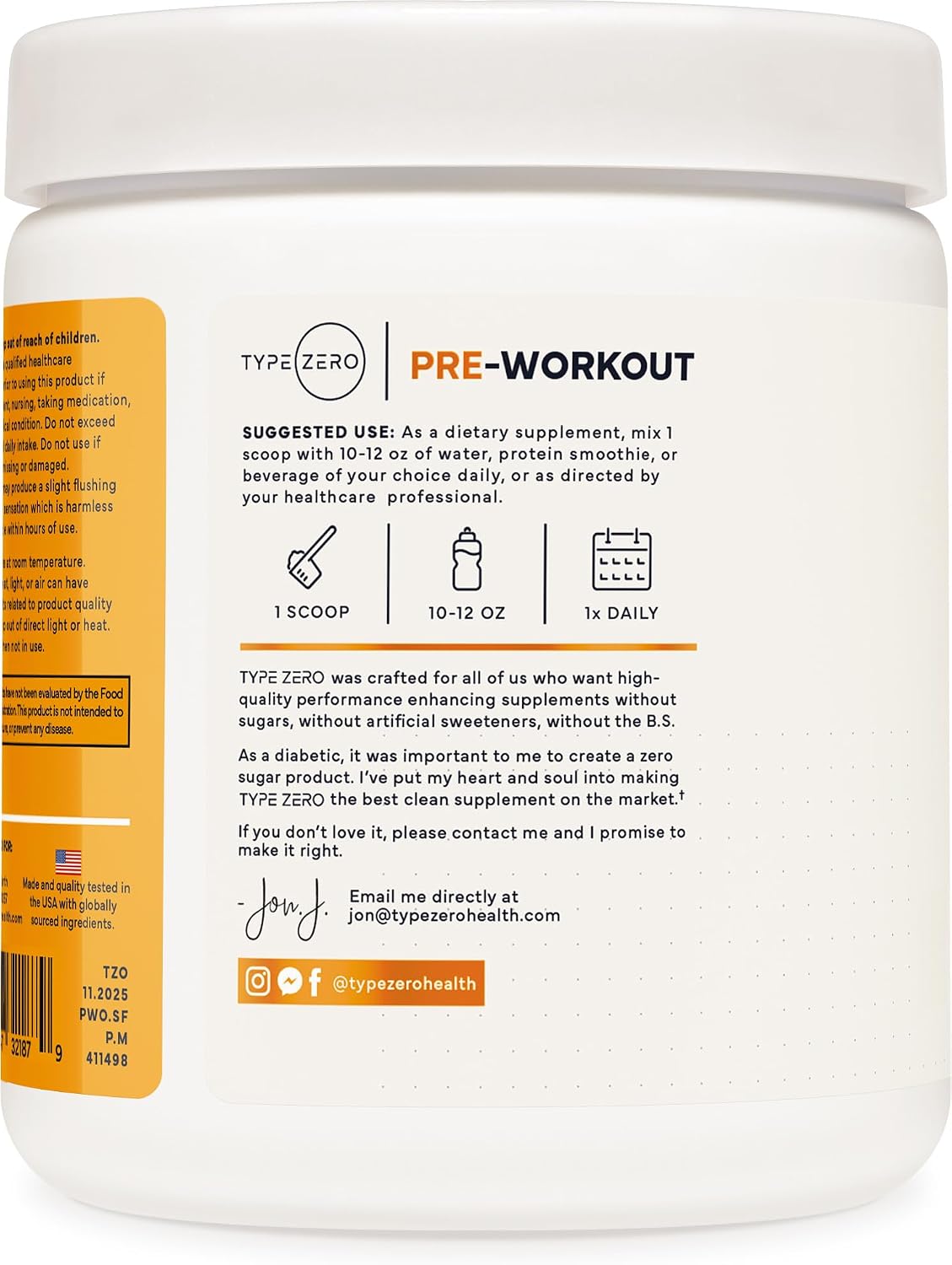 Type Zero Clean Stim Free Pre Workout Powder (Pineapple Mango) 21 Servings | Nitric Oxide Booster with L-Citrulline Malate, Arginine AKG, Beta Alanine, Caffeine & Stimulant Free