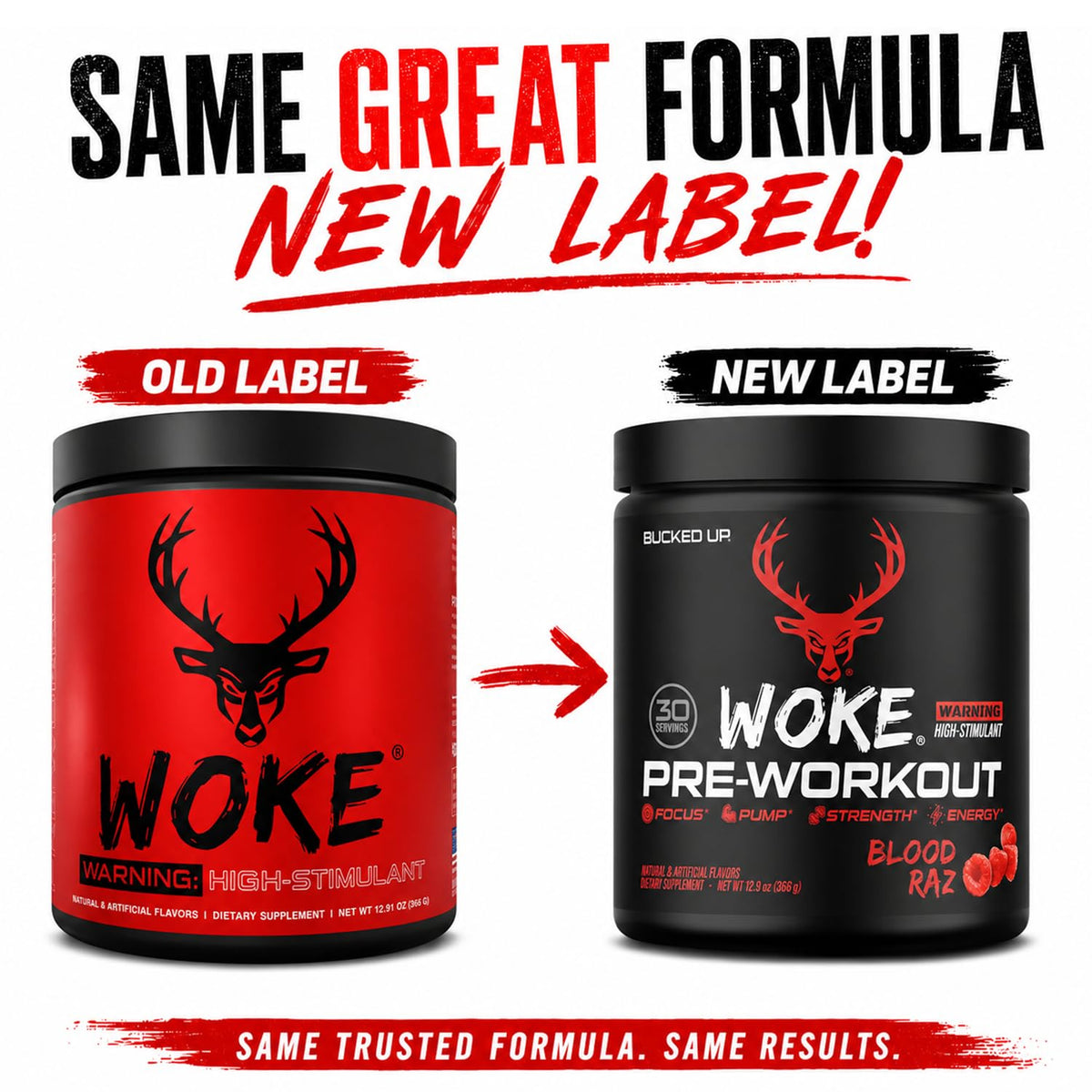 Bucked Up - Woke - HIGH STIM Pre Workout - Best Tasting - Focus Nootropic, Pump, Strength and Growth, 30 Servings (Rocket Pop)